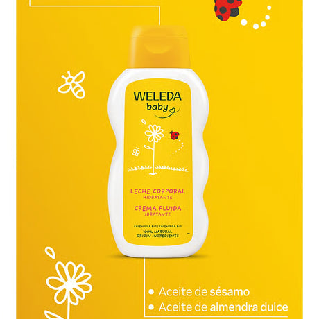 Leche corporal de caléndula Weleda de 200 ml con aceites de sésamo y almendra destacados