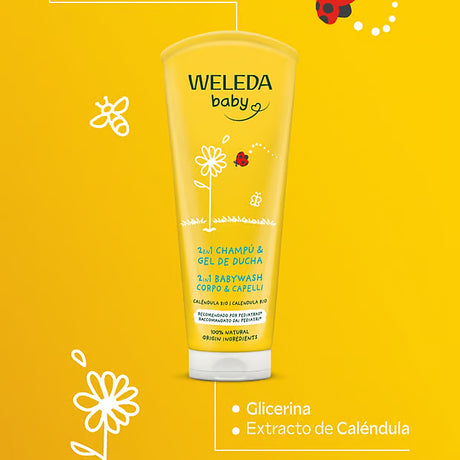 Tubo de champú y gel de ducha de caléndula Weleda de 200 ml