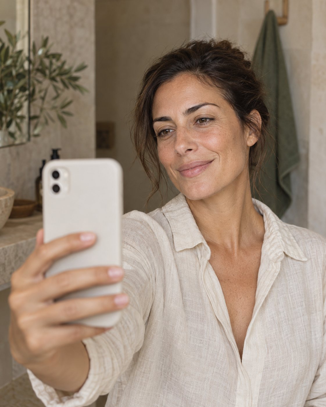 Mujer haciéndose un selfie con luz natural